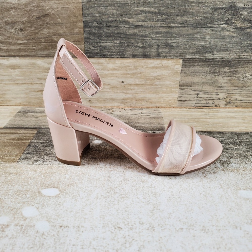 Steve Madden Carrson Girls Dress Sandals Sz 1 Blush Mesh Block Heel Ankle Strap